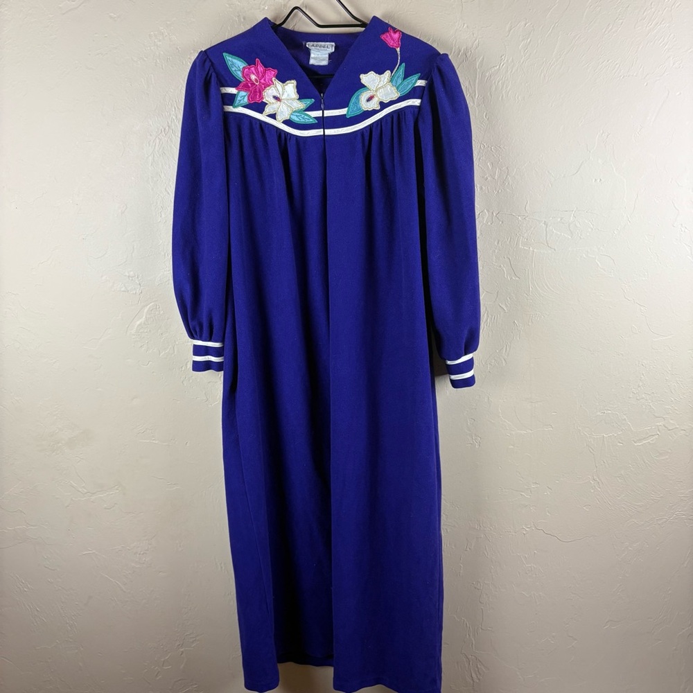 Vintage Appel Purple Velour Robe Housecoat Dressing Gown Floral Applique Medium